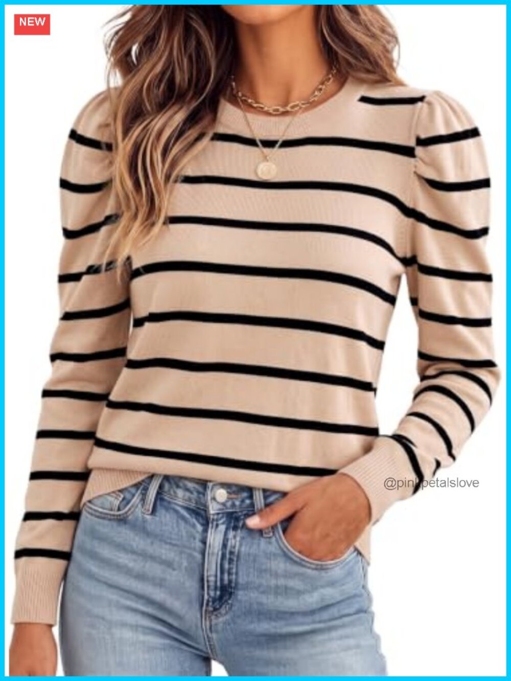 Wool Blend Sweater Puff Sleeve Crewneck Pullover Lightweight